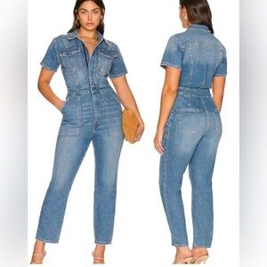 Good American Fit For Success Denim Short Sleeve Jumpsuit